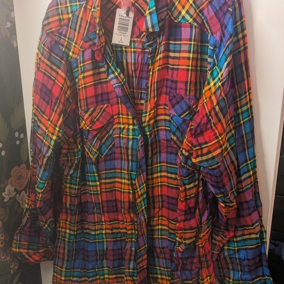 Torrid size 3 plaid rainbow shirt NWT - Picture 2 of 10